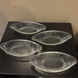 Vintage Hobnail Ribbed Oval Clear Glass Relish/Candy Dish set of 4